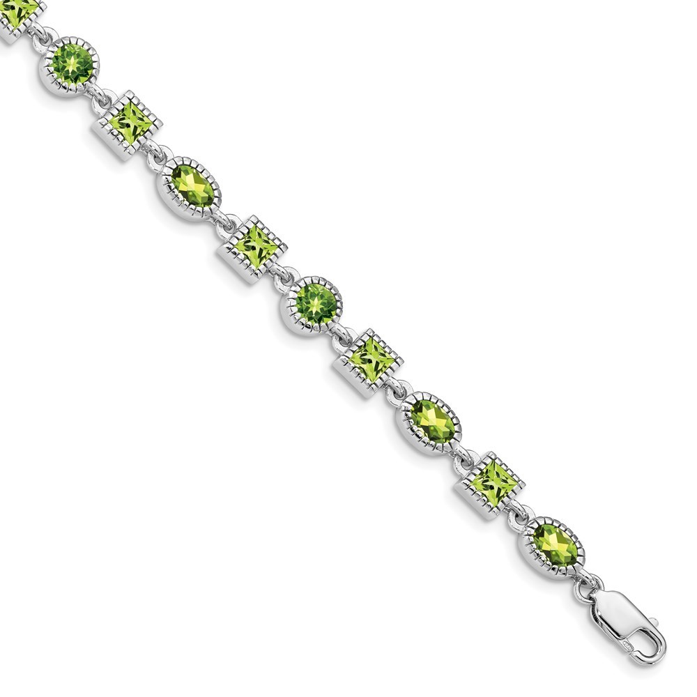 Sterling Silver Rhodium-plated Peridot August Birthstone Ladies Bracelet